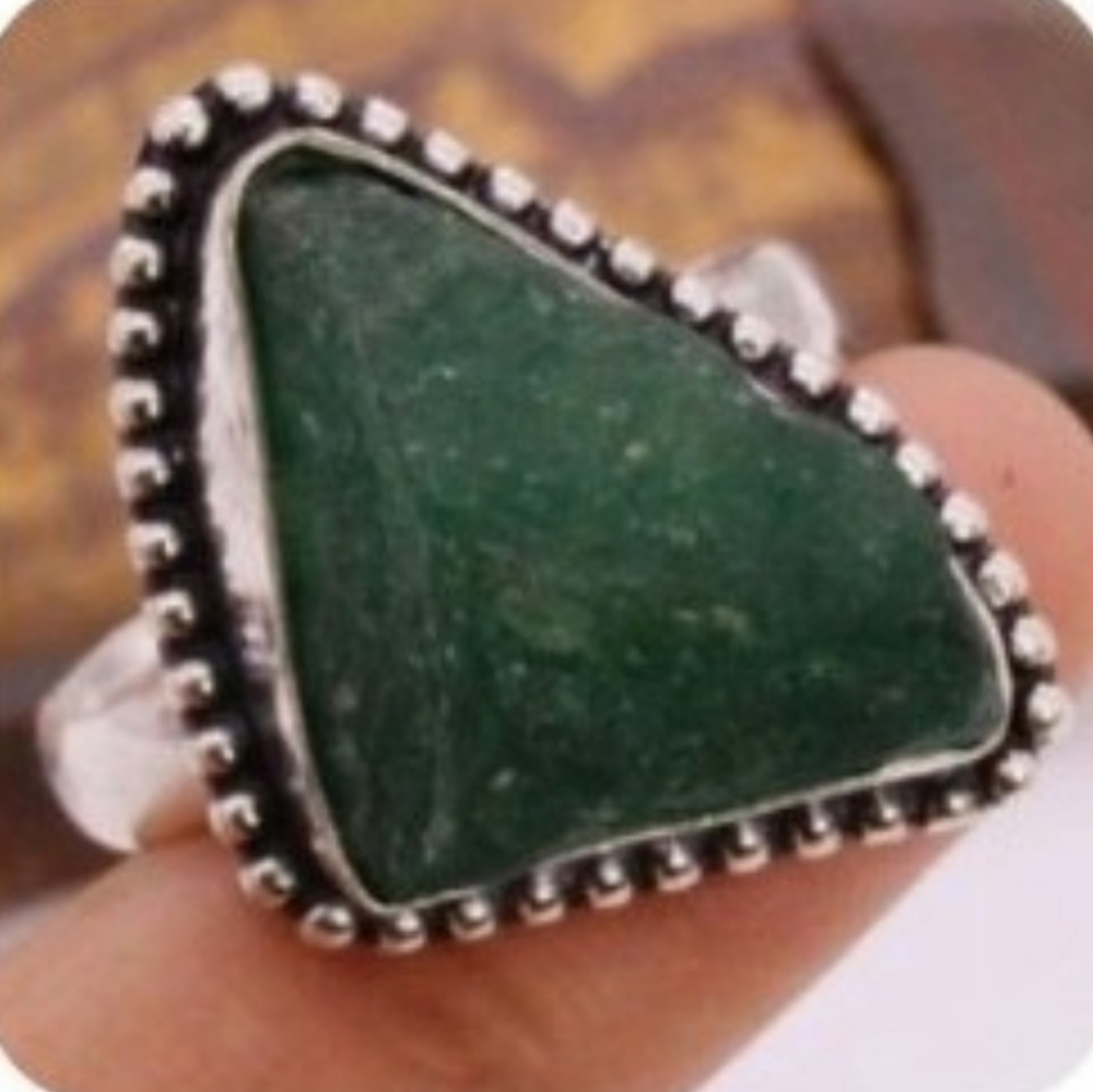 Green Onyx Rough-Cut Gemstone 925 Sterling Silver Handmade Ring